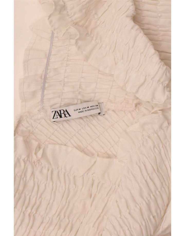 Zara Top corto de manga larga con hombros descubiertos para mujer UK 40 Medium White