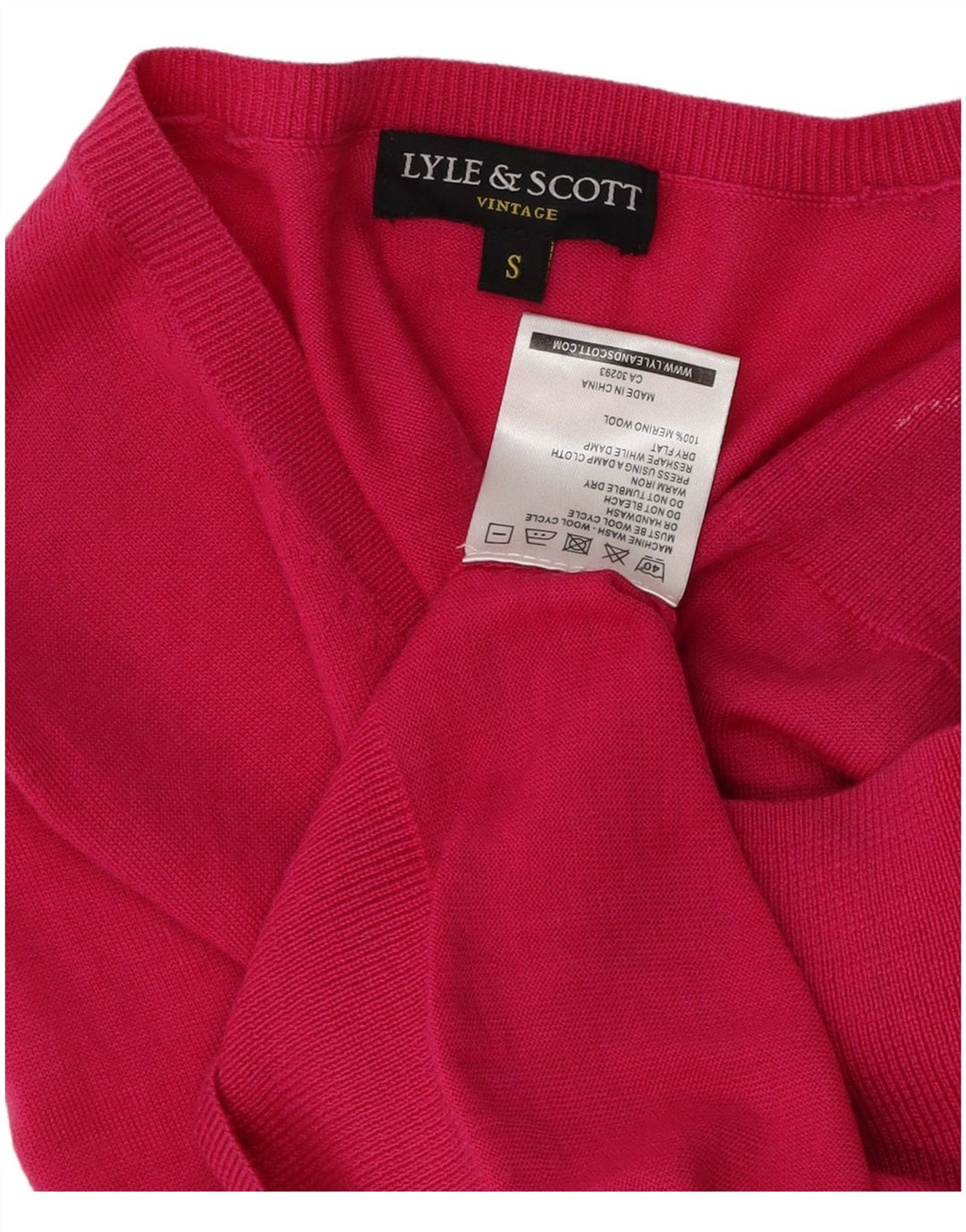 Lyle & Scott Jersey con cuello en V para mujer UK 10 Small Pink Merino Wool