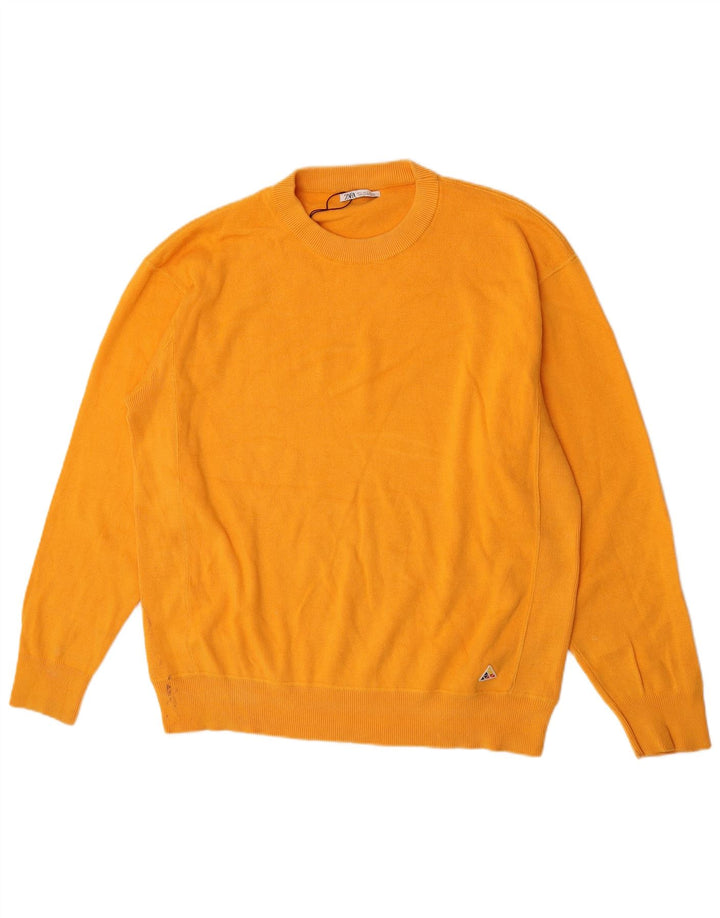 Zara Hombre Jersey Cuello Redondo Jersey Grande Algodón Amarillo