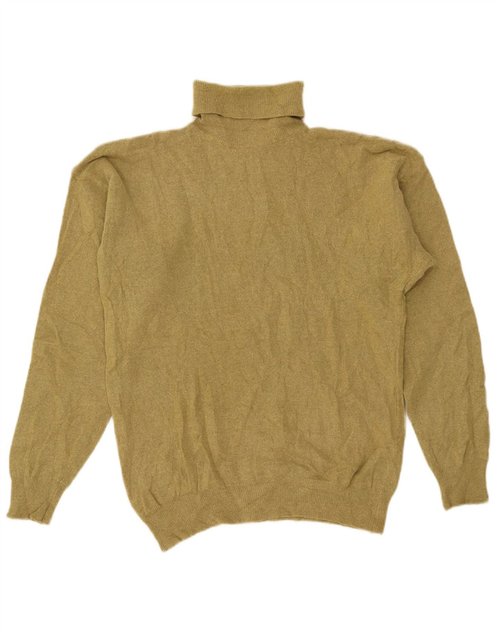VINTAGE Mujer Roll Neck Jumper Suéter UK 14 Medium Khaki Lambswool