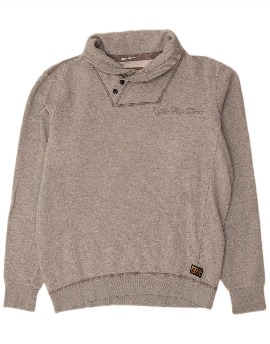 G-STAR Hombre Botón Cuello Sudadera Jumper Grande Gris Algodón