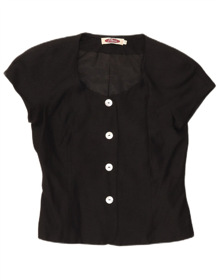 L'Equipe Chaqueta Blazer de Manga Corta con 4 Botones para Mujer IT 46 Grande Negro