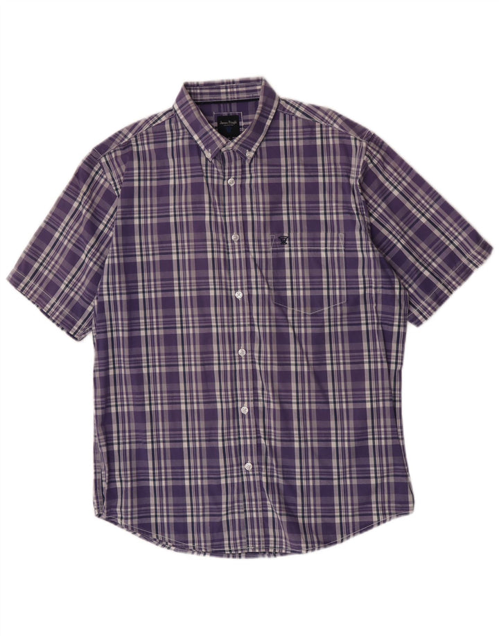 James Pringle Camisa de manga corta para hombre Cuadros morados medianos