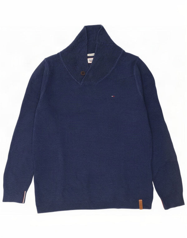 Tommy Hilfiger Suéter tipo jersey con cuello chal para hombre XL Azul marino Algodón