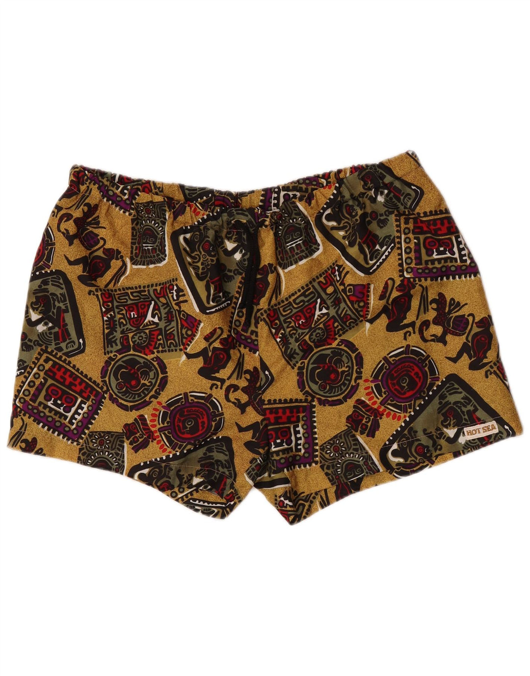 Vintage hombres patrón abstracto natación pantalones cortos XL amarillo