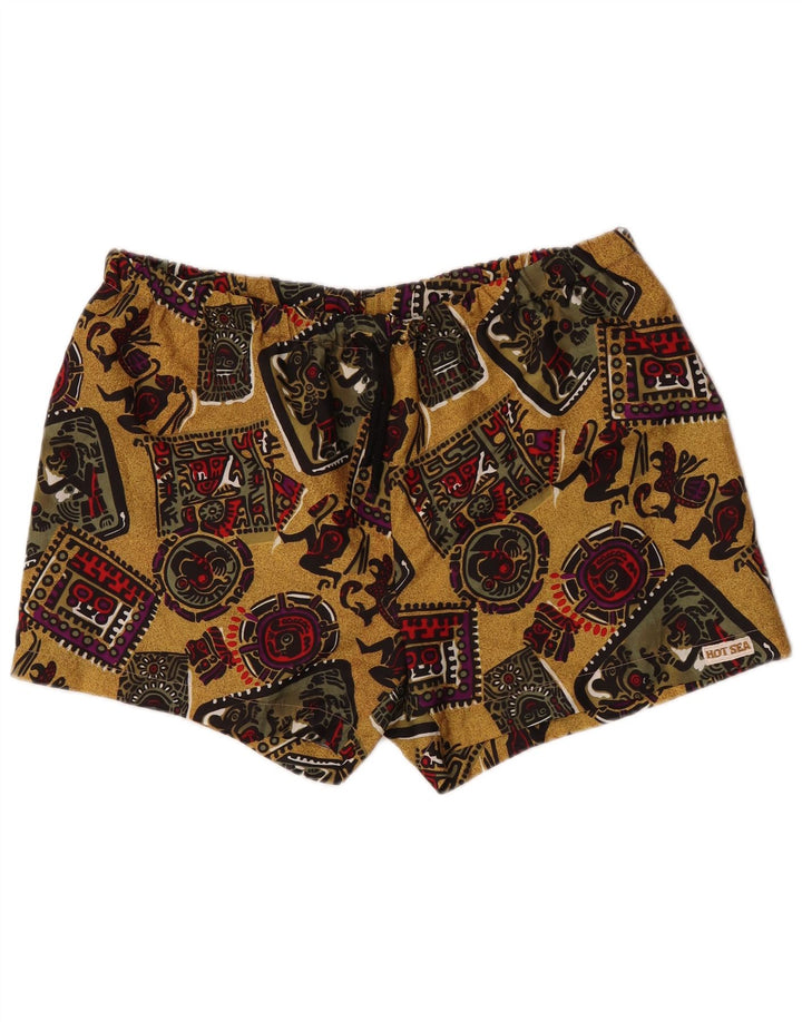Vintage hombres patrón abstracto natación pantalones cortos XL amarillo