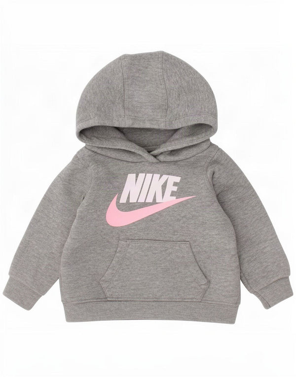 Nike Sudadera con capucha gráfica para bebés de 3 a 6 meses, algodón moteado gris