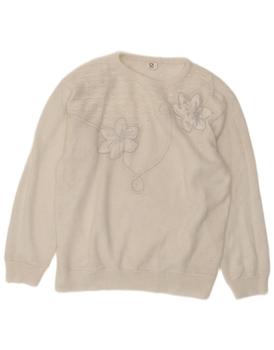 CHARLES VOGELE Jersey de cuello redondo para mujer UK 40 XL Blanco Floral