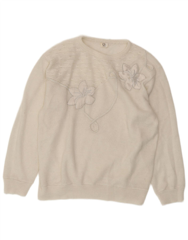 CHARLES VOGELE Jersey de cuello redondo para mujer UK 40 XL Blanco Floral