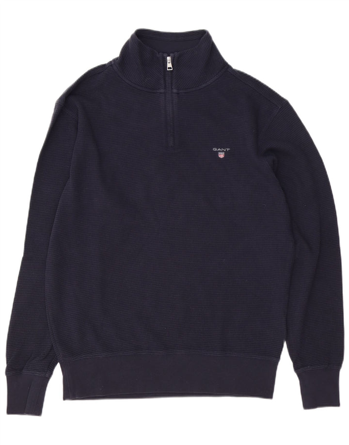 Gant Hombre Zip Neck Sudadera Jumper Small Azul Marino Algodón