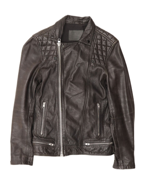 All Saints Chaqueta motera de cuero para hombre UK 36 Small Black Leather Biker