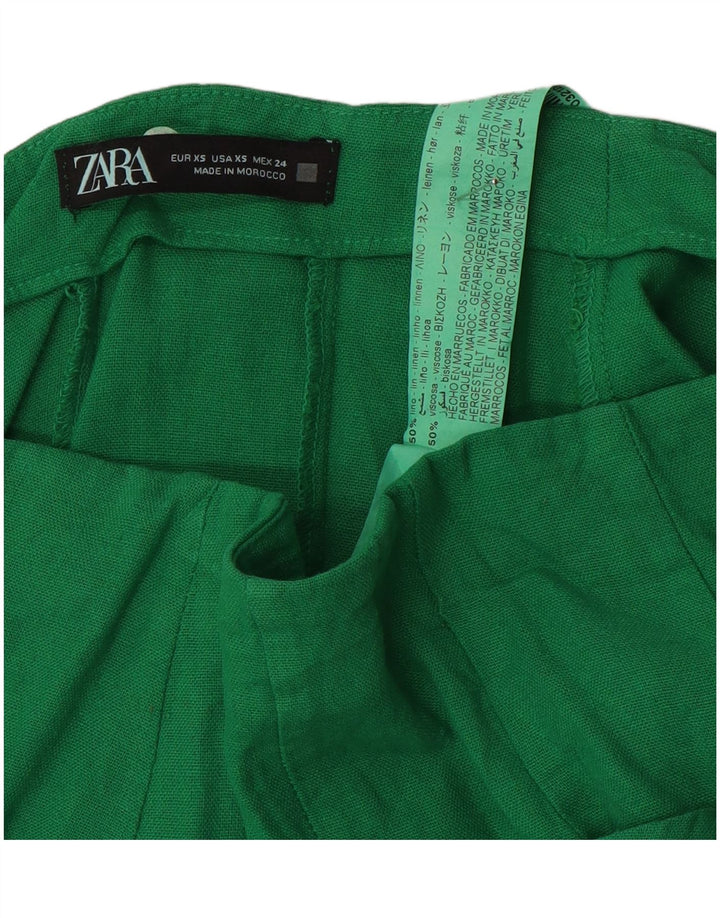 Zara Mujer Minifalda XS W24 Lino Verde