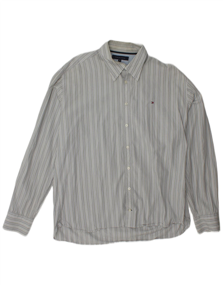 TOMMY HILFIGER Camisa Hombre XL Algodón Rayas Gris