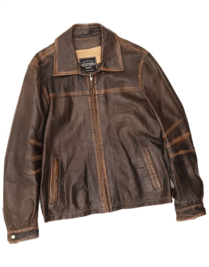 Chaqueta de cuero vintage para hombre IT 48 Marrón medio