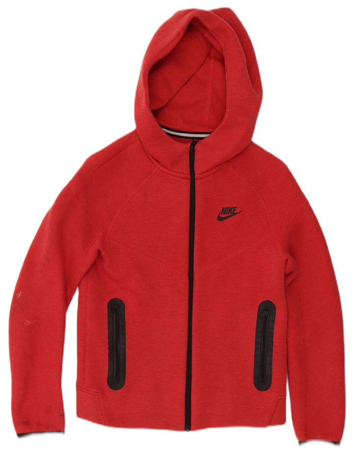 Nike Sudadera con capucha y cremallera para niños de 10 a 11 años, tamaño mediano, color rojo, algodón