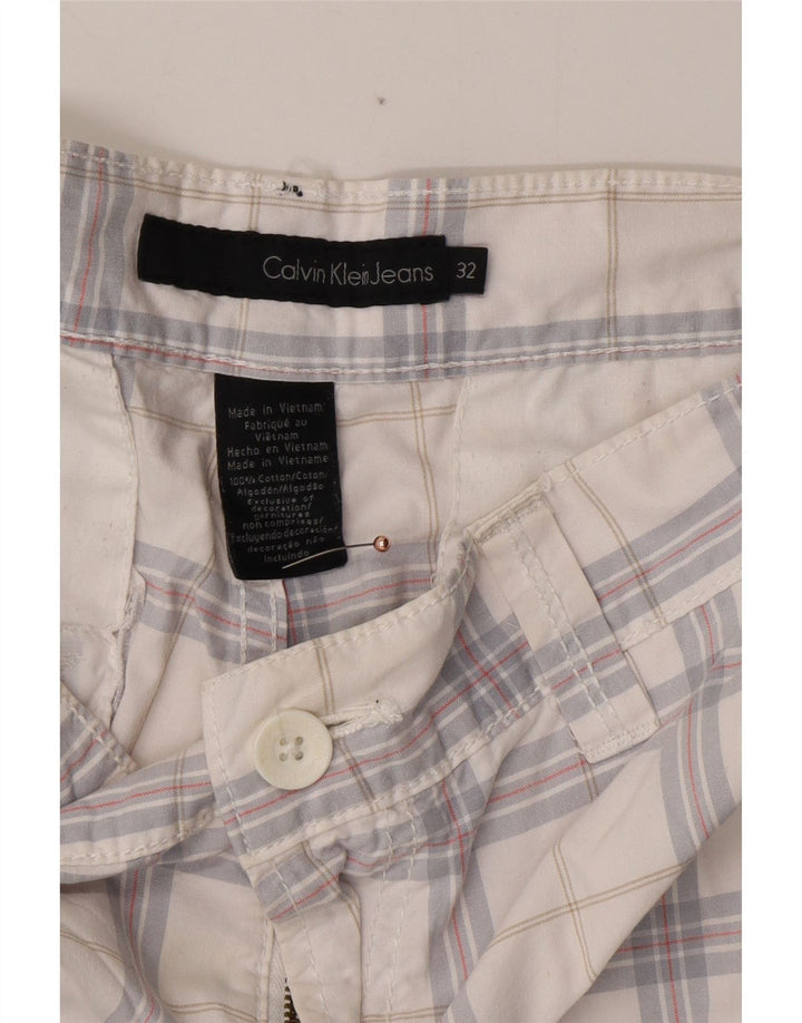 CALVIN KLEIN Shorts cargo para hombre W32 Algodón a cuadros blanco mediano
