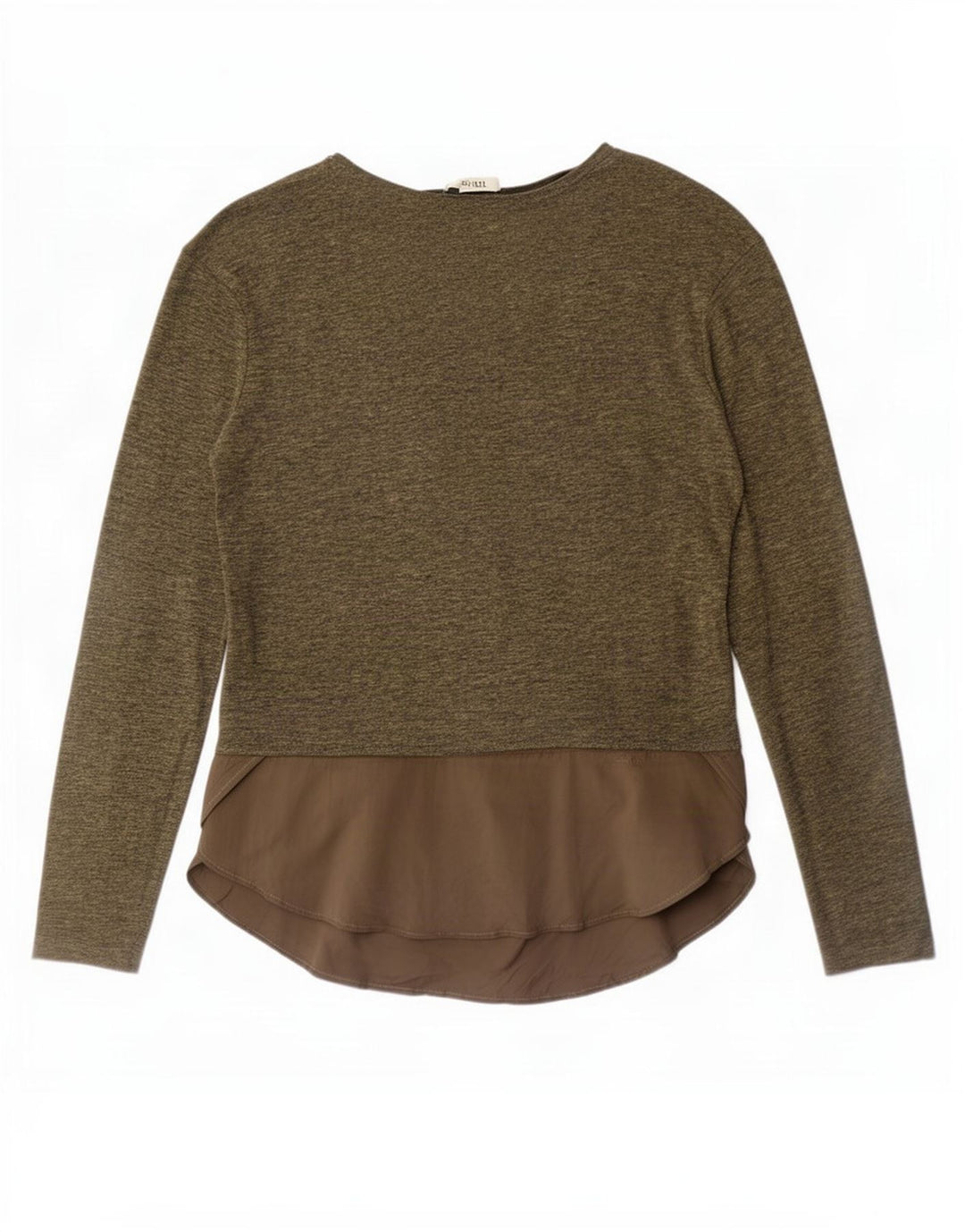 Zara Mujer Top Manga Larga UK 44 Medio Caqui Colorblock