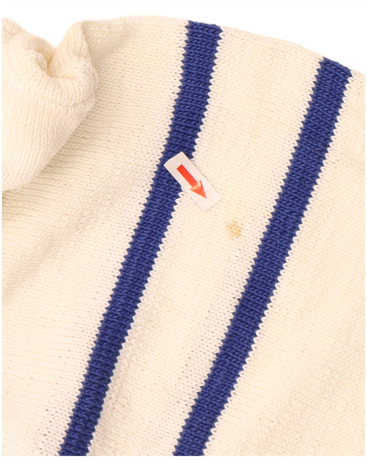 Vintage hombres polo cuello jersey suéter medio blanco geométrico