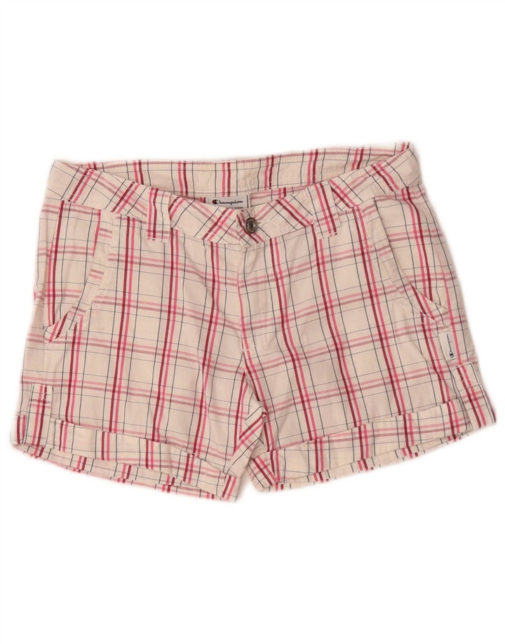 Champion Pantalones Cortos Chinos Para Mujer Pequeños W27 Algodón A Cuadros Blancos