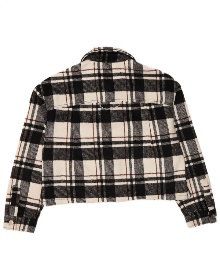 Zara Mujer Crop Chaqueta Bomber Extragrande UK 6 XS Poliéster A Cuadros Negro