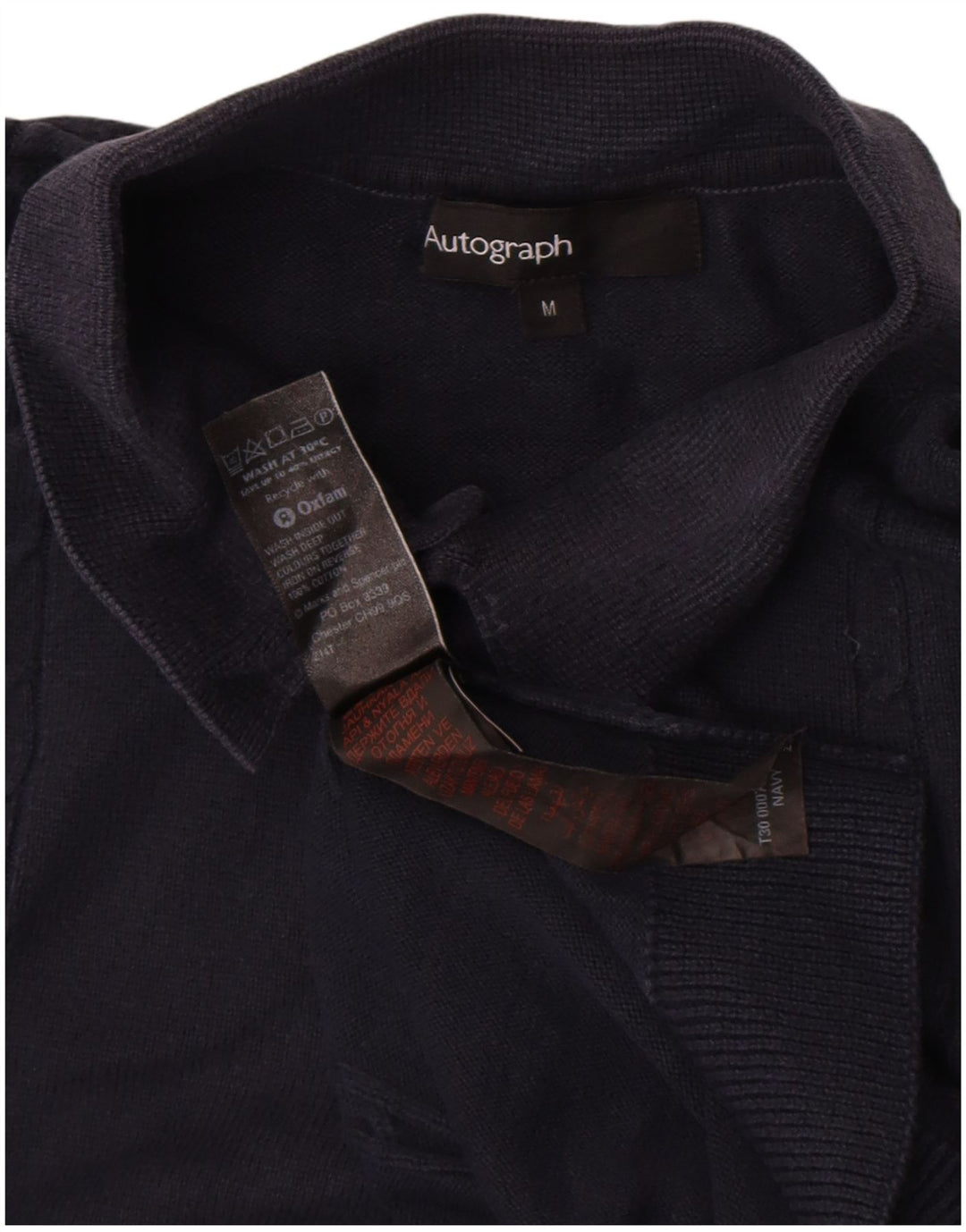 Marks & Spencer Suéter tipo jersey con cuello tipo polo para hombre, tamaño mediano, azul marino
