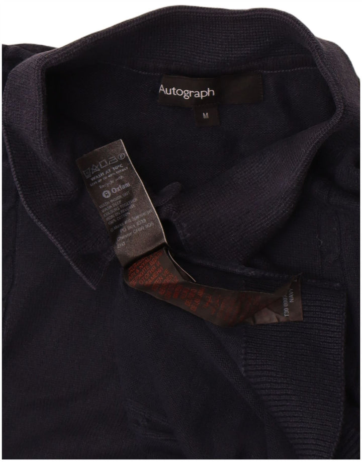 Marks & Spencer Suéter tipo jersey con cuello tipo polo para hombre, tamaño mediano, azul marino