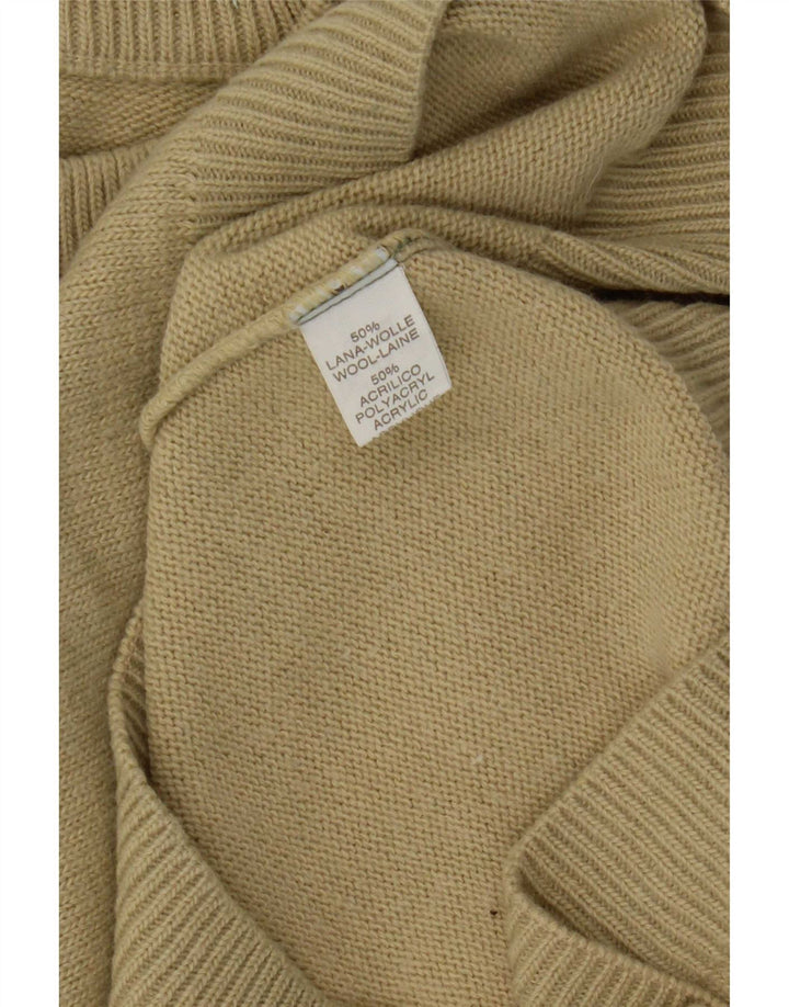 Vintage hombres cuello redondo jersey suéter IT 52 lana beige grande