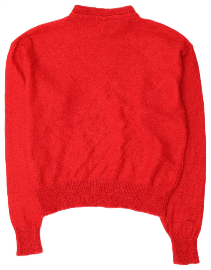 Vintage mujer cuello tortuga jersey suéter Reino Unido 12 bloque de color rojo medio