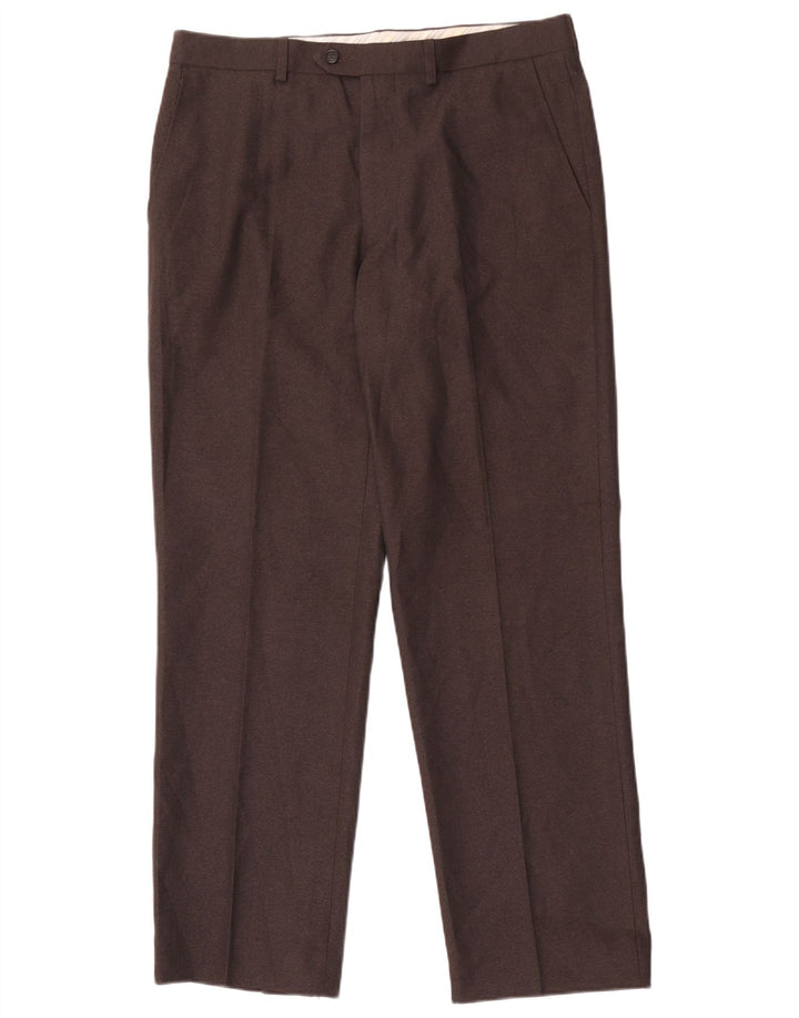 Marks & Spencer Pantalón de traje recto para hombre W34 L31 Marrón en espiga