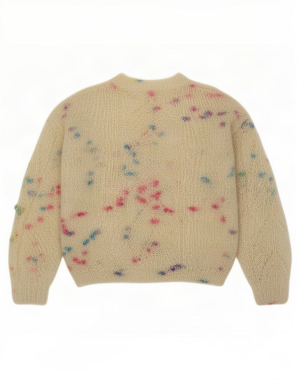 Vintage mujer cuello redondo jersey suéter Reino Unido 14 medio beige moteado