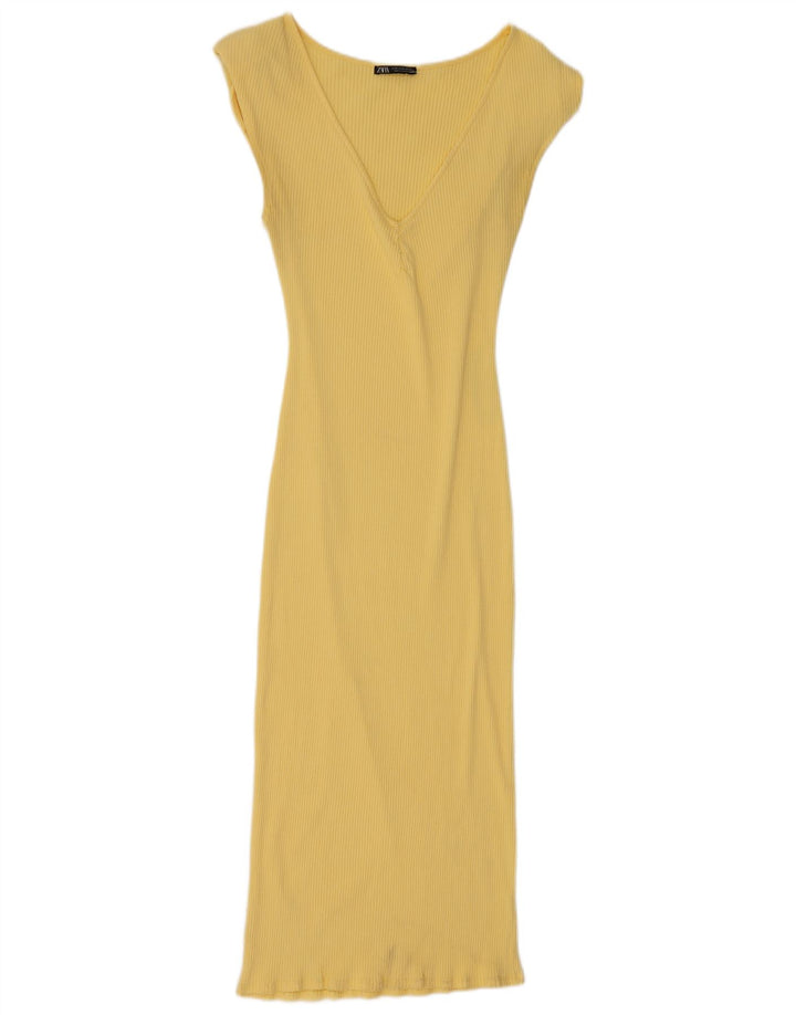 Zara Mujer Maxi Vestido UK 42 Medio Amarillo