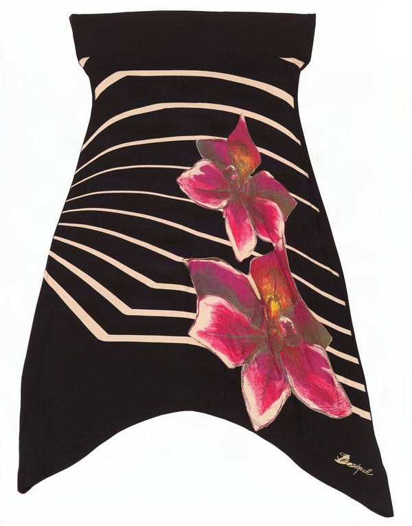 Desigual Mujer Falda Asimétrica De Cintura Alta Gráfica XL W34 Negro Floral