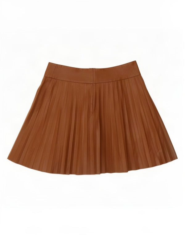Zara Mujer Falda Plisada Cuchillo De Piel Sintética Grande W32 Poliéster Marrón