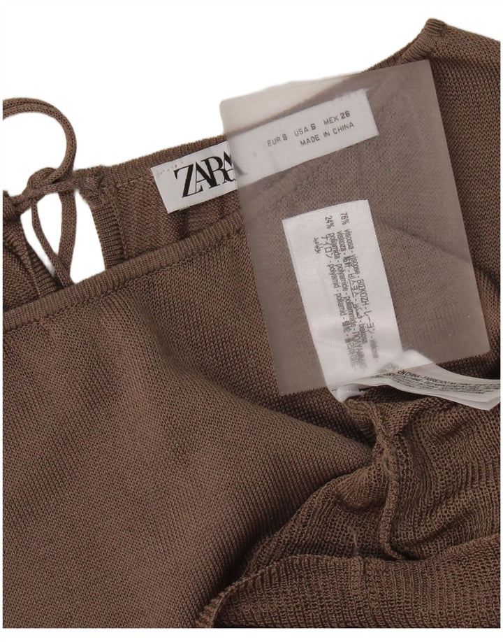 Zara Mujer Blusa Extragrande De Manga Larga Top UK 40 Small Marrón Colorblock