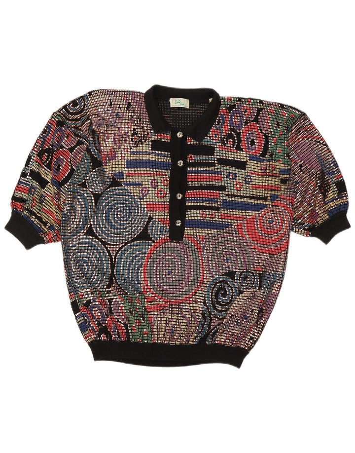 Vintage mujer polo cuello jersey suéter Reino Unido 16 acetato multicolor grande