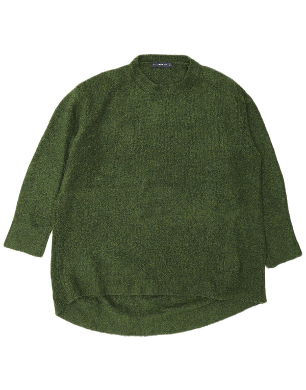 Zara Mujer Suéter De Cuello Redondo De Gran Tamaño UK 10 Small Acrílico Verde