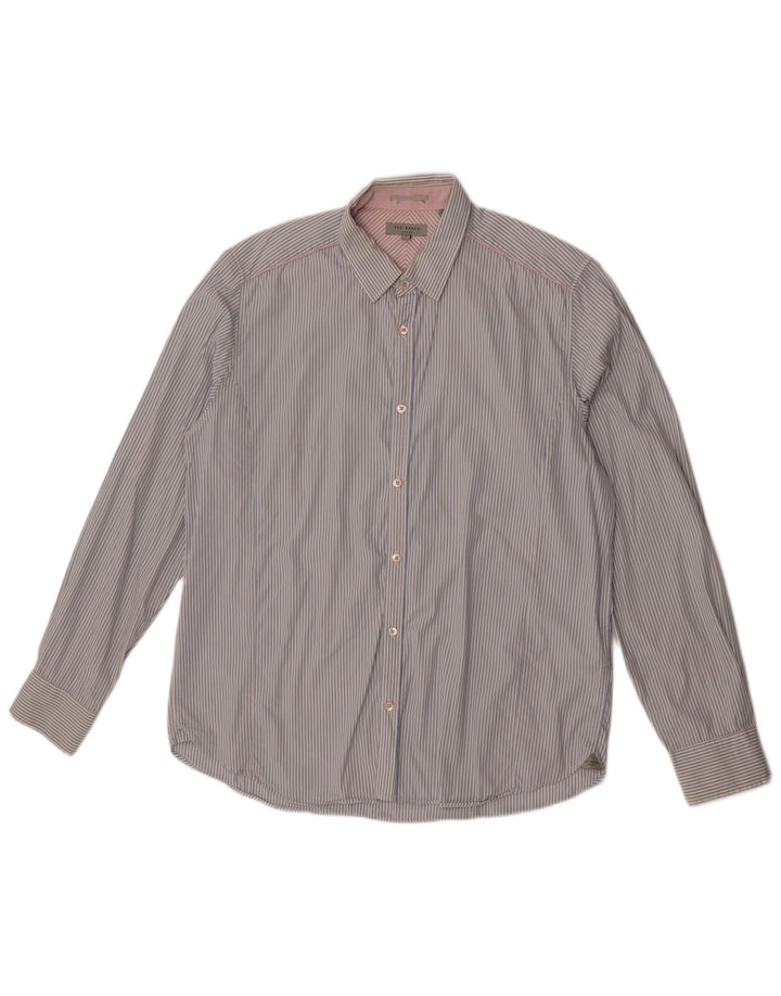 Ted Baker Camisa para hombre Talla 5 XL Algodón azul a rayas