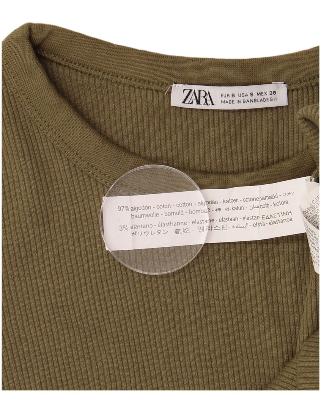 ZARA Hombre Camiseta Top Small Algodón Caqui
