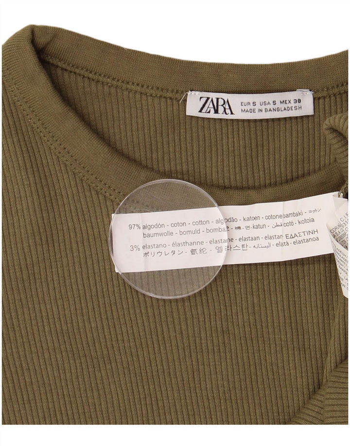 ZARA Hombre Camiseta Top Small Algodón Caqui