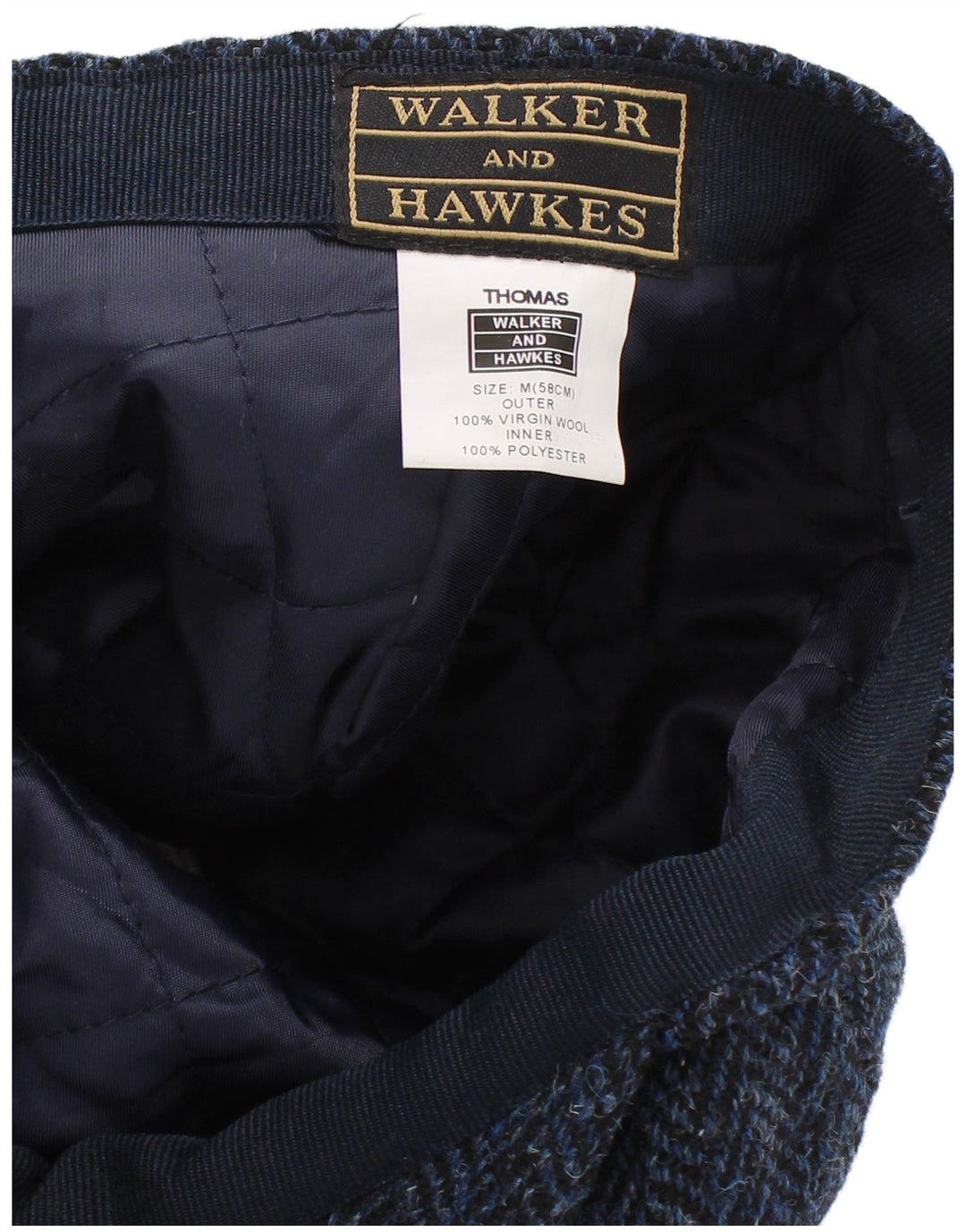 Walker and Hawkes Gorra plana para hombre tamaño mediano azul marino Herringbone Classic