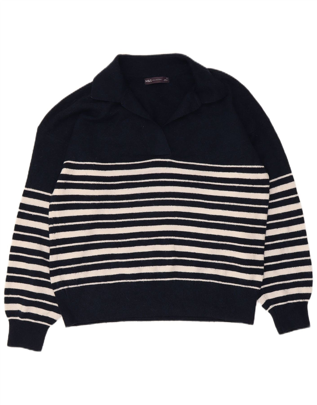 Marks & Spencer Suéter tipo jersey con cuello tipo polo para mujer UK 44 Azul marino mediano