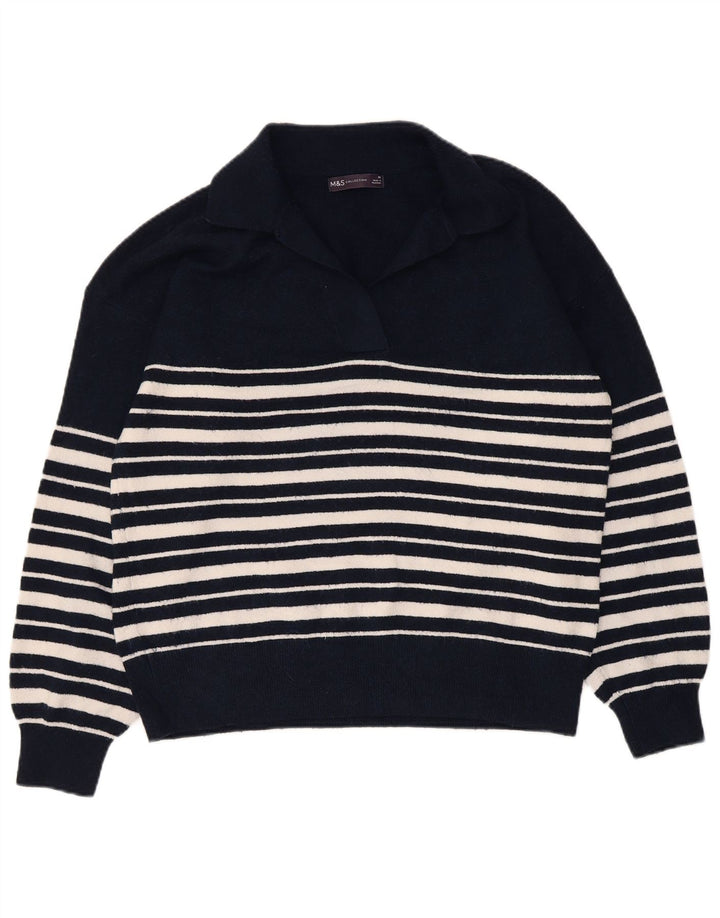 Marks & Spencer Suéter tipo jersey con cuello tipo polo para mujer UK 44 Azul marino mediano