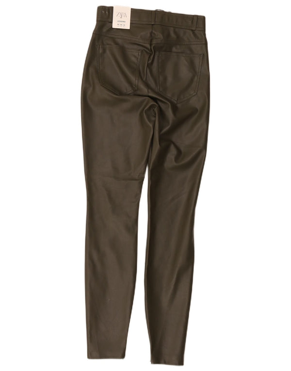 Zara Mujer Pantalones Skinny De Piel Sintética De Talle Alto XS W24 L28 Caqui