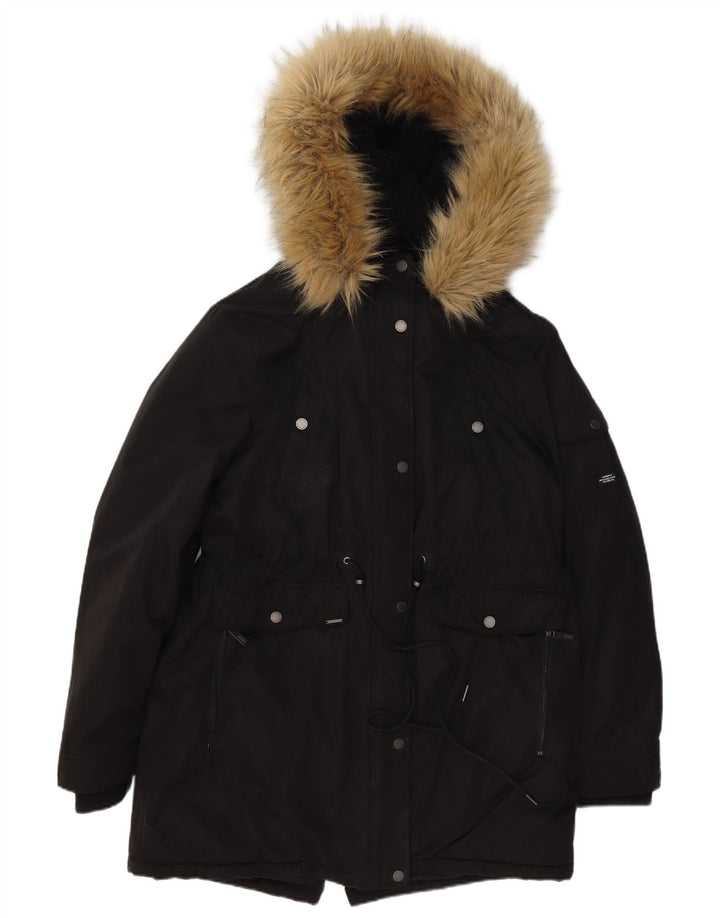 Superdry Parka extragrande con capucha para mujer, talla 40, poliéster negro grande