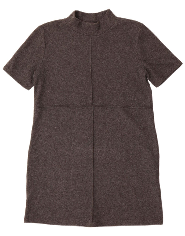 Zara Mujer Vestido Jersey De Manga Corta UK 46 Large Gris Algodón