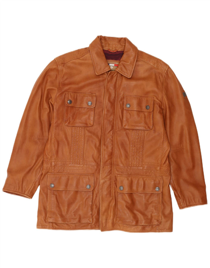 Pierre Cardin Chaqueta de cuero para hombre UK 40 Cuero marrón grande