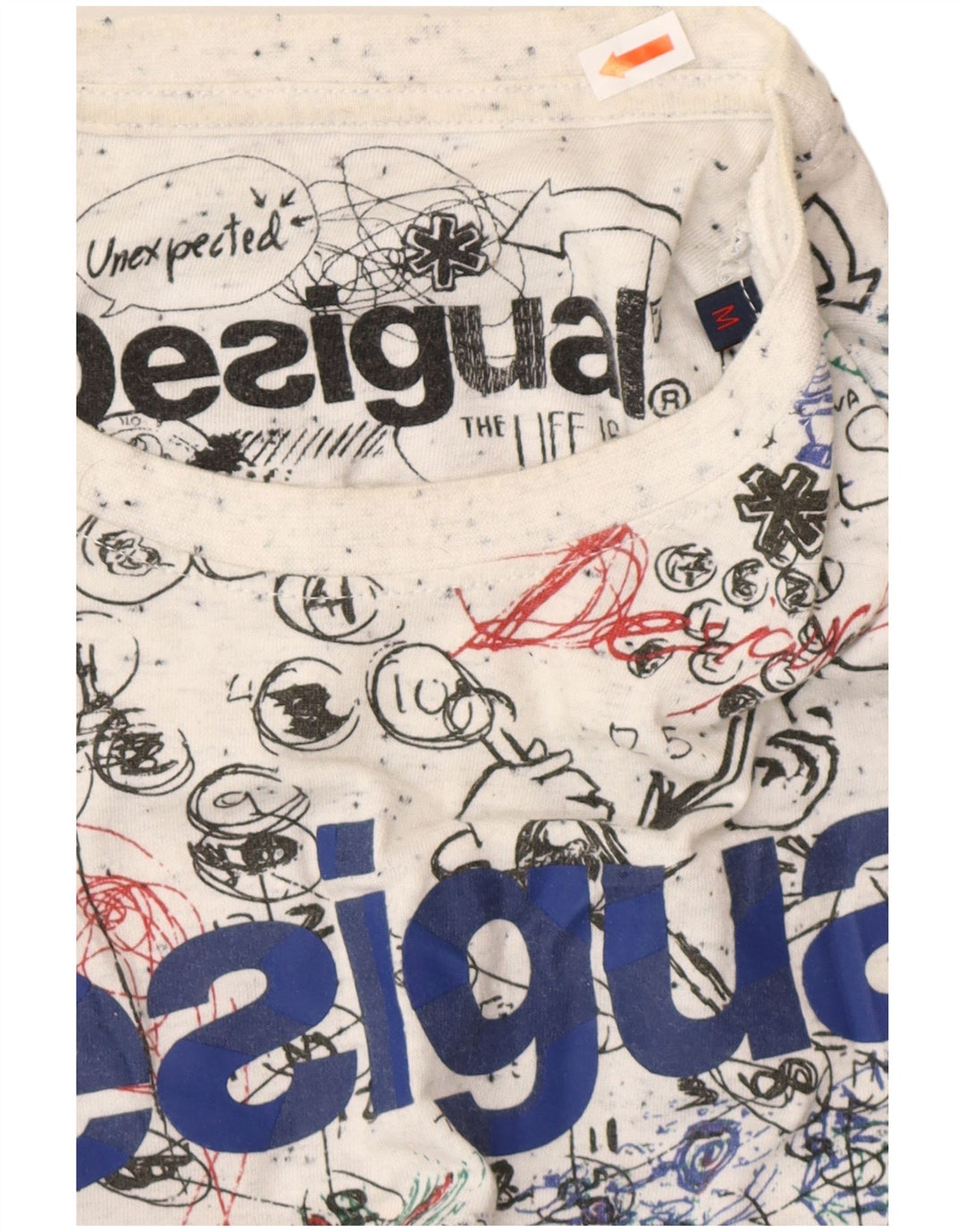 DESIGUAL Camiseta con estampado abstracto para hombre Top de algodón blanco mediano