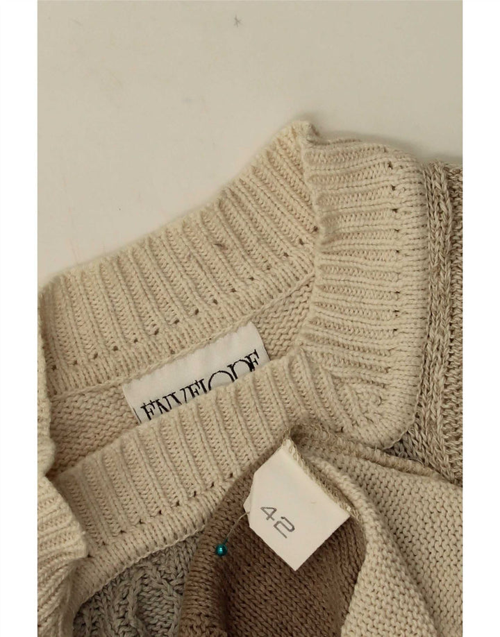 Vintage mujer cuello redondo jersey suéter EU 42 gran patchwork beige