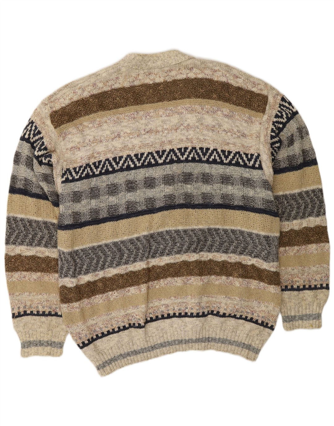 VINTAGE Hombres Cardigan Suéter Grande Beige Rayas