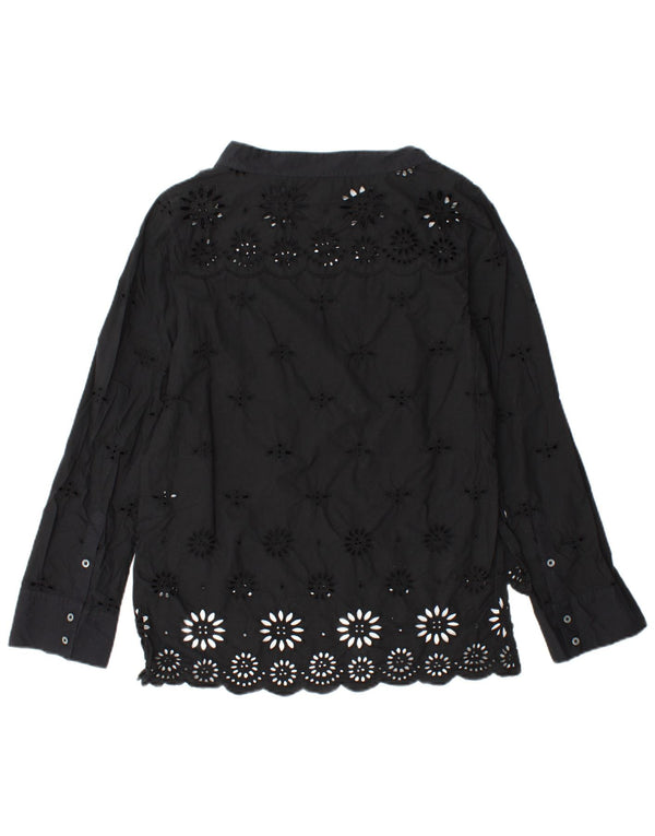 J. CREW Blusa de manga larga para mujer US 2 XS Algodón floral negro
